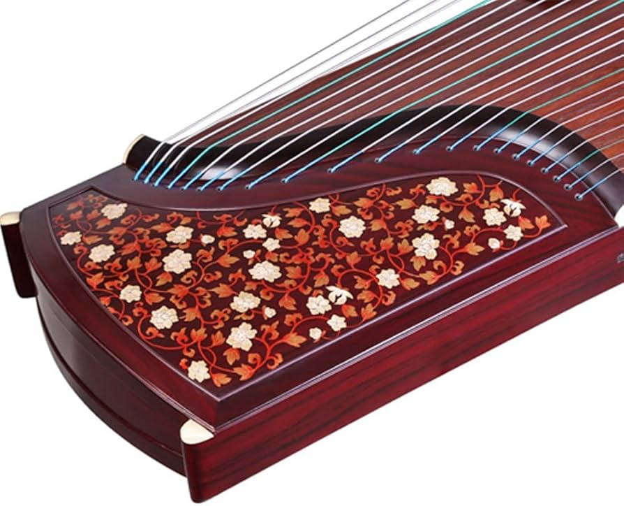 Amazon | 中国の伝統楽器 21 弦古筝、金模様の枝と葉、広葉ローズ