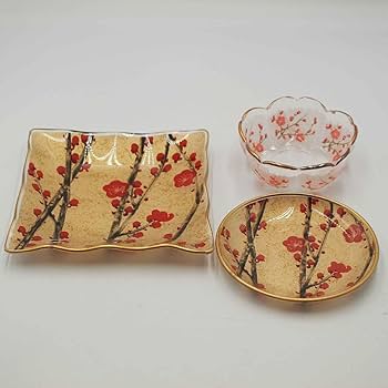 Amazon.co.jp: 光琳絵皿セット＜食器＞尾形光琳 和食器 ガラス食器 角