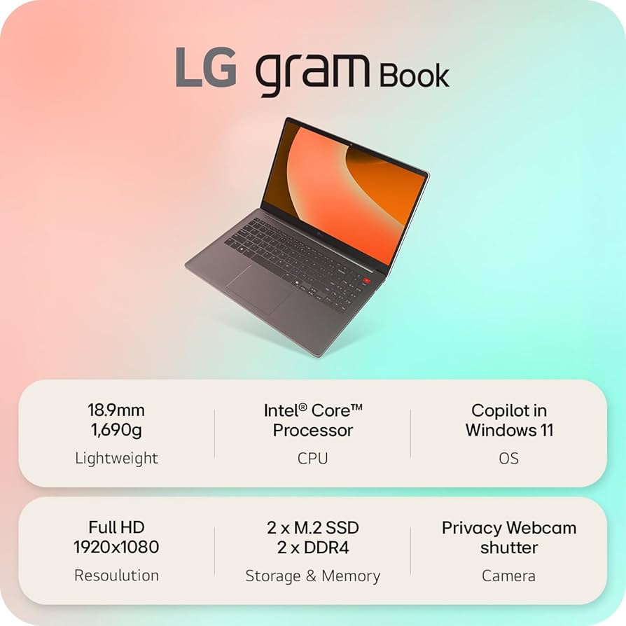 LG gram Book 15-inch Lightweight Laptop Computer, Intel Core i5