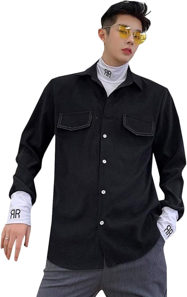 Amazon.co.jp: BeiBang(バイバン)メンズ シャツ 長袖 ハイネック