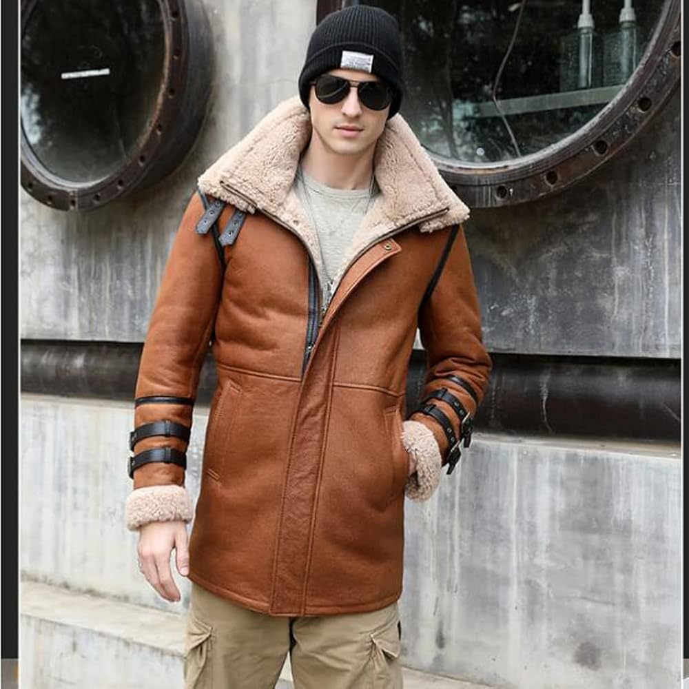 Amazon | Denny&Dora メンズ ムートン コート ブラウン カラー メンズ