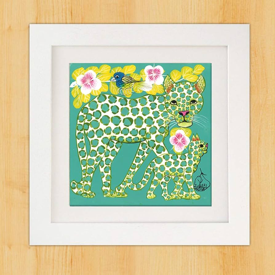 Amazon.co.jp: ティンガティンガアート 『ヒョウの親子～グリーン