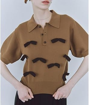 Amazon | [アダムエロペ] リボンポロニット ブラック(01) F