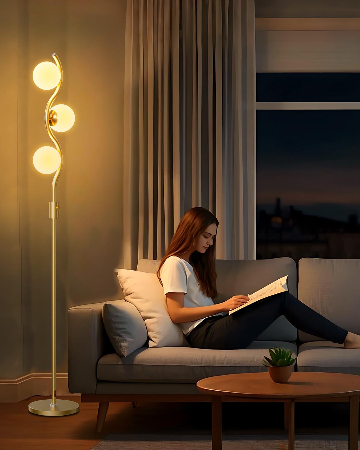 Lightdot 60IN Gold Floor Lamp Stepless Dimmable Globe Floor Lamps