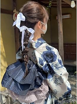 Amazon.co.jp: 水彩フラワー浴衣セット ブルーゆかた 兵児帯 大人 花柄