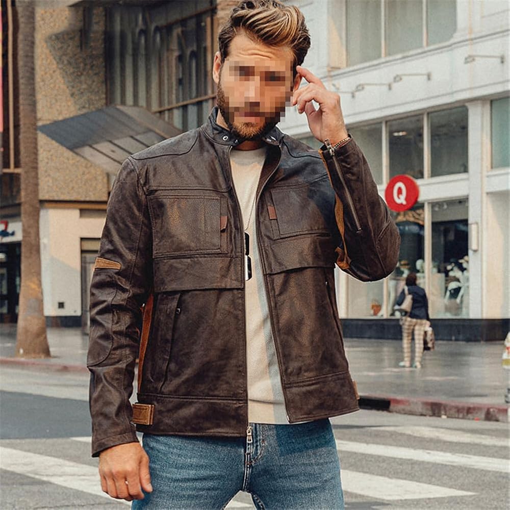 Mens Vintage Distressed Pigskin Motorcycle Jacket Genuine Leather