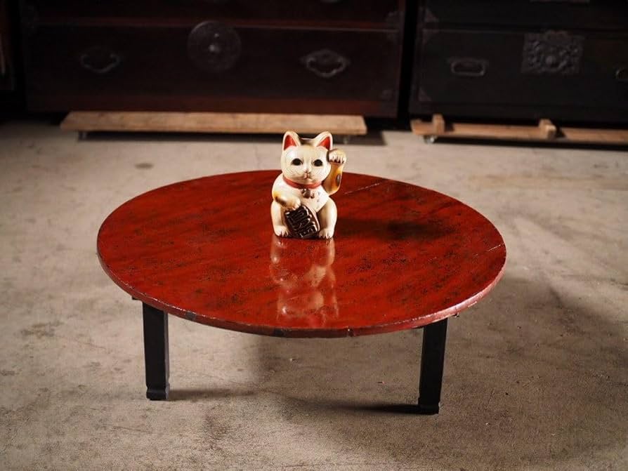 昭和レトロ 古い木製丸ローテーブル 折畳丸ちゃぶ台④ 直径900 天板