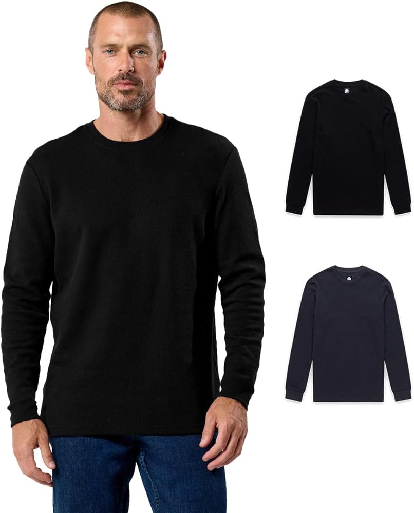 INTO THE AM Long Sleeve Waffle Knit Shirt 2-Pack Premium Crew Neck
