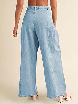 PLNOTME Womens Baggy High Waisted Jeans Loose Boyfriend Wide Leg