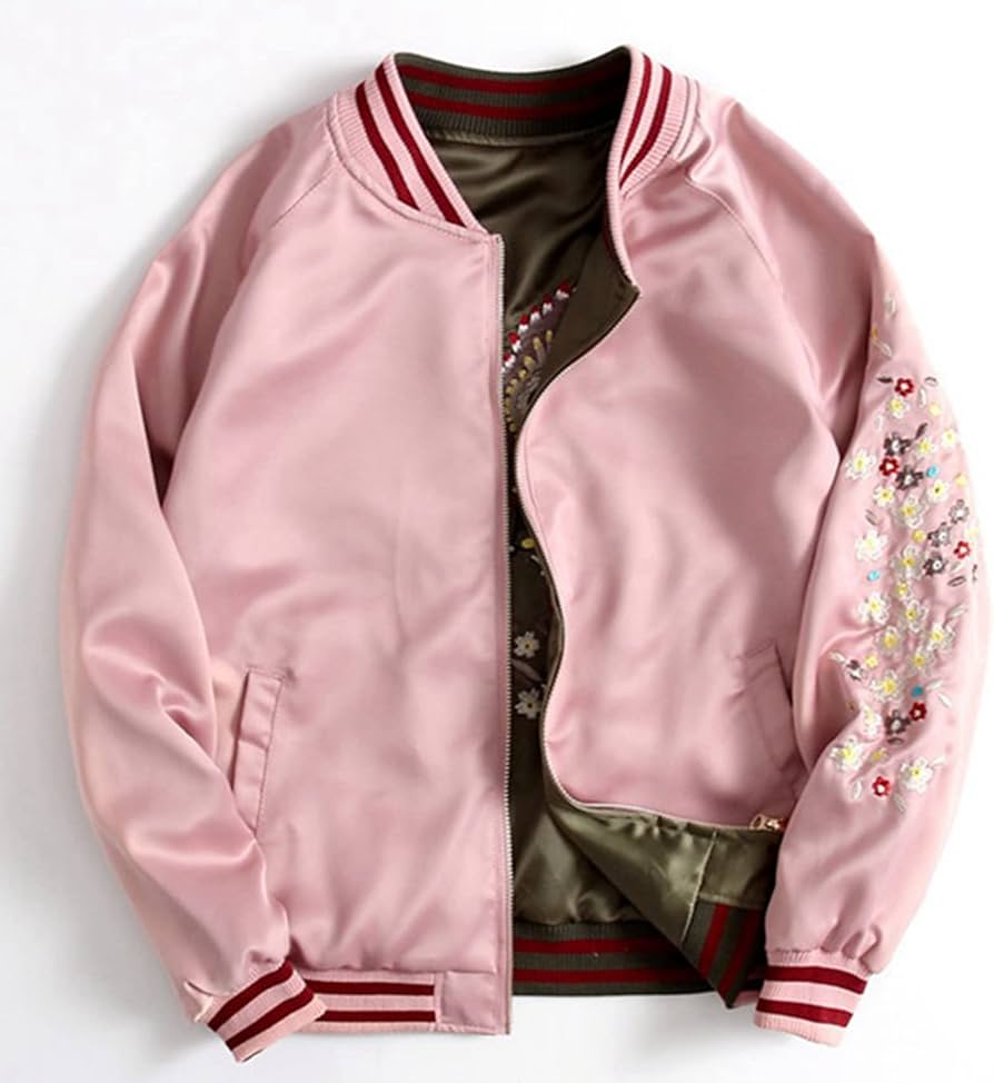 Amazon.com: Satin Phoenix Embroidery Baseball Jacket Women Double