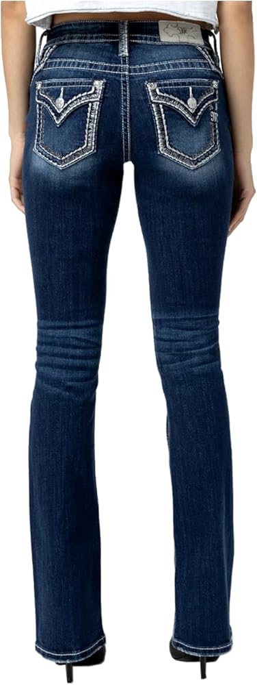 Miss Me Women's Saddle Stitched Nora Faux Flap Pocket Mid-Rise