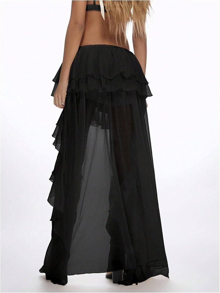 Verdusa Women's Western Ruffle Waterfall High Low Maxi Skirt Boho