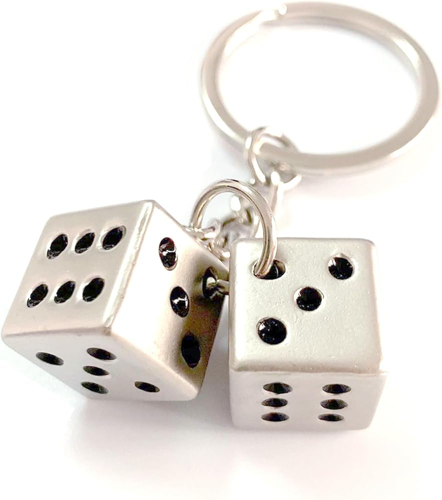 Lucky Silver Metal Dice Keychain with Black Dots - Stylish and