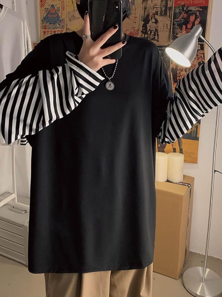 Amazon.com: LAVASEON Harajuku Oversized Striped T-Shirt Long