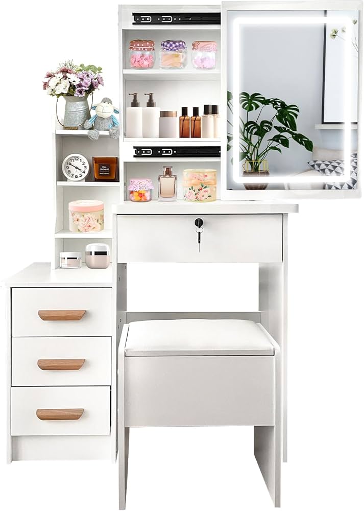 Amazon｜Fkstyle【たっぷり収納＆女優ライト】 ドレッサー 化粧台 LED