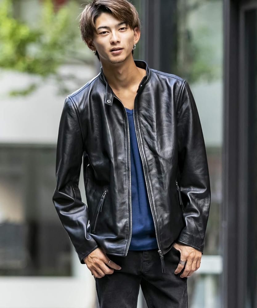 Amazon | [ロンドンデニム] メンズ ブルゾン シープ レザー ダブル