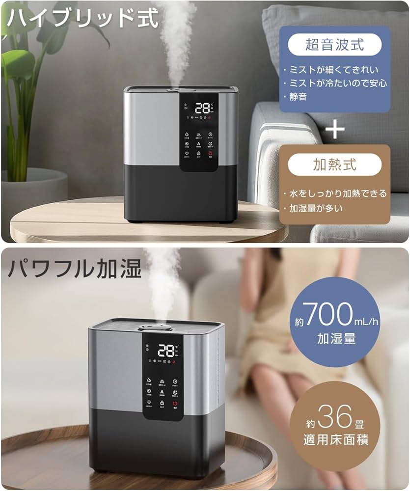 Amazon.co.jp: 加湿器 大容量 8L 【2024節電モデル・湿度調整・UV 除菌