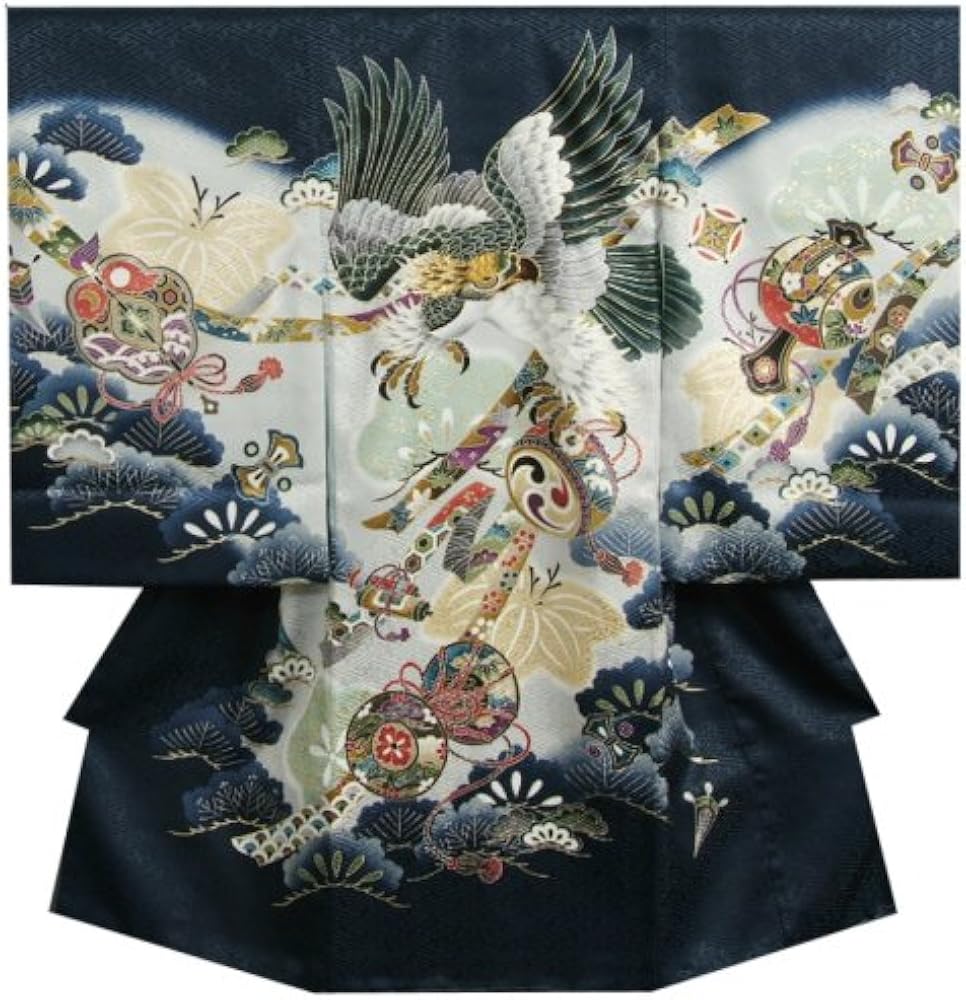 Amazon.co.jp: [kyoubi] お宮参り 着物 男 正絹初着 男の子用産着 紺