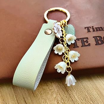 Meimimix Lily of the valley Flower Leaf Charms Keychain Leather