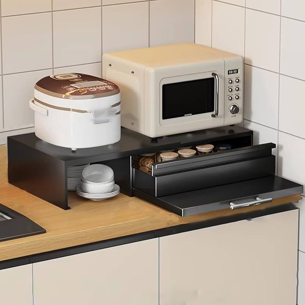 Amazon.co.jp: レンジ下収納ラック 引き出し付き 炭素鋼スライド