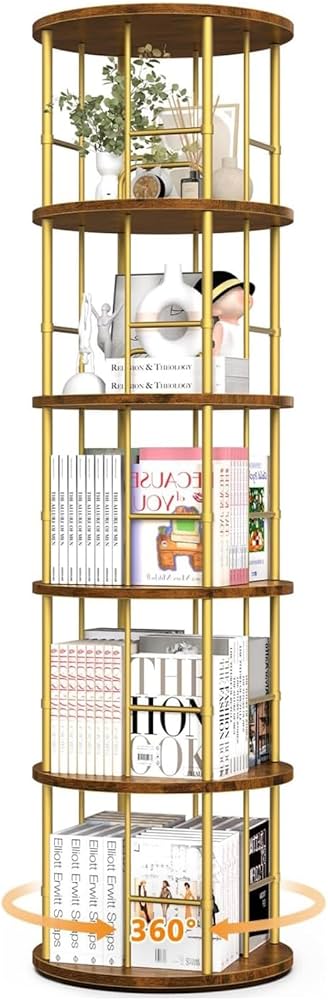 Amazon.co.jp: 【落下防止設計】回転式本棚 5段 大容量 ブックシェルフ