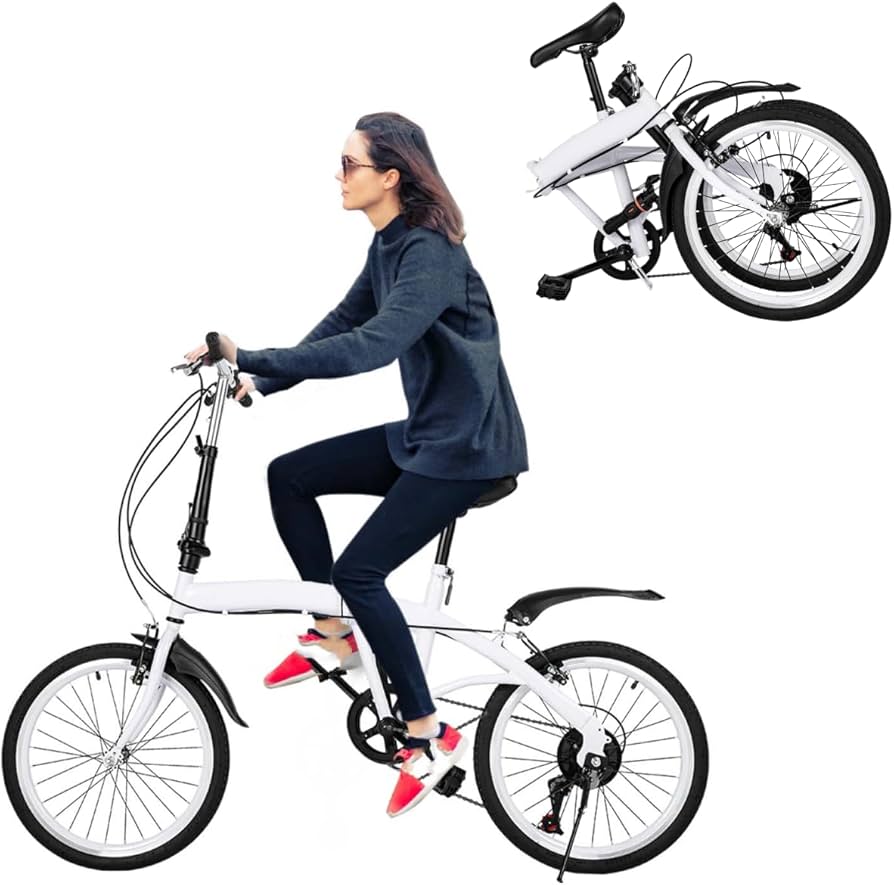 Chynalys 20 Inch Folding Mountain Bike - 6 Speed Adjustable Height