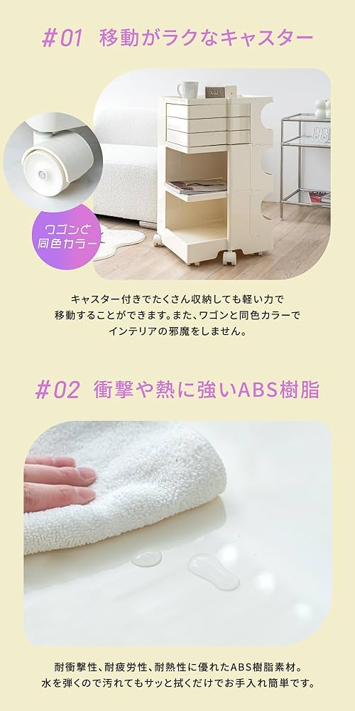 Amazon.co.jp: ワゴン キャスター付き おしゃれ 回転式 コンテナ