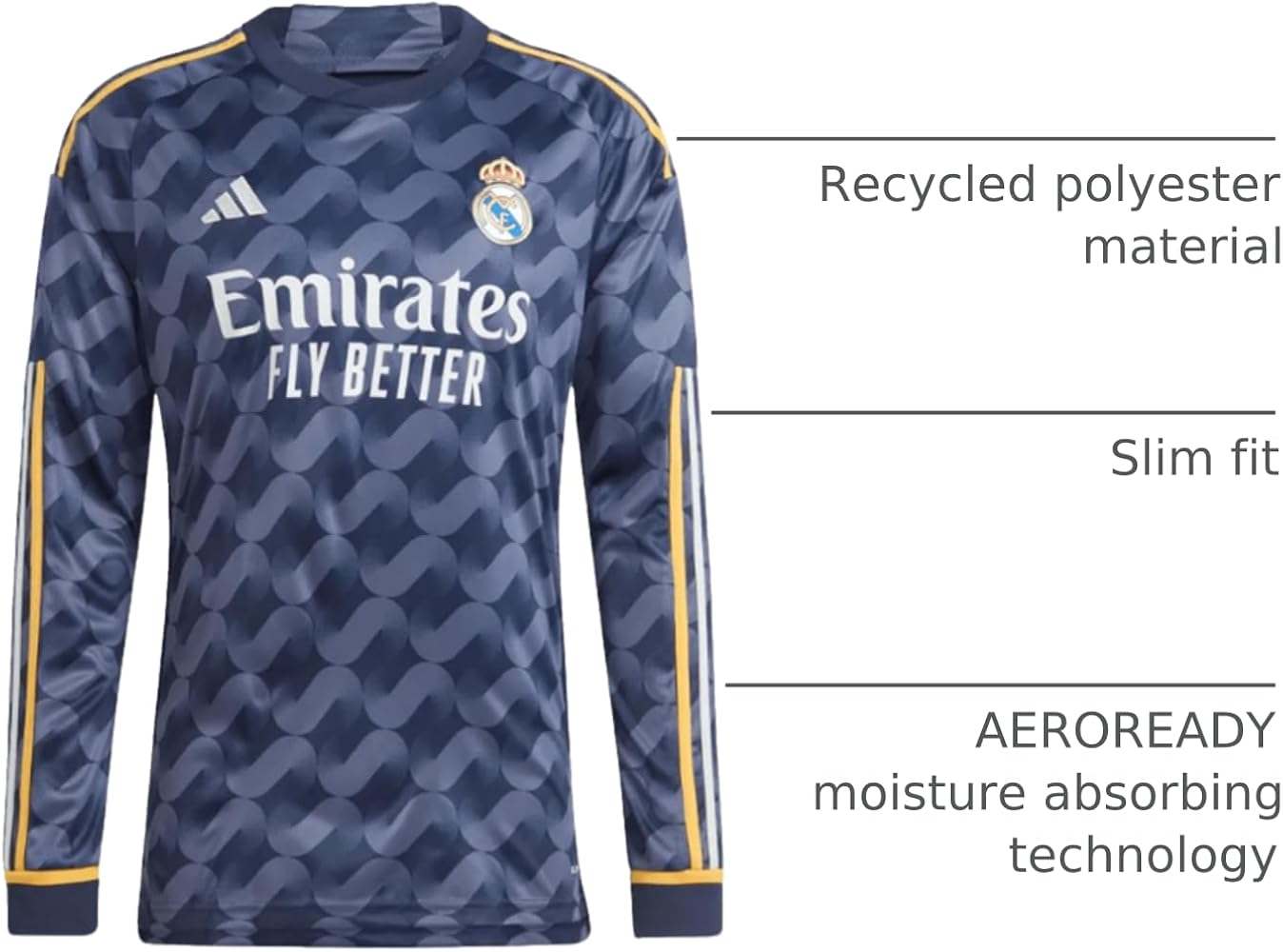 Amazon.com: adidas Real Madrid 23/24 Long Sleeve Away Jersey