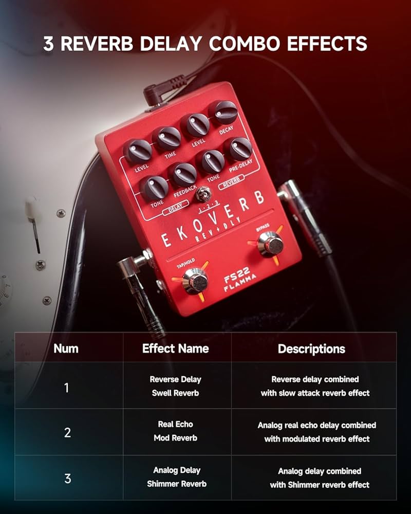 Amazon | FLAMMA FS22ディレイとリバーブギターエフェクトペダルタップ