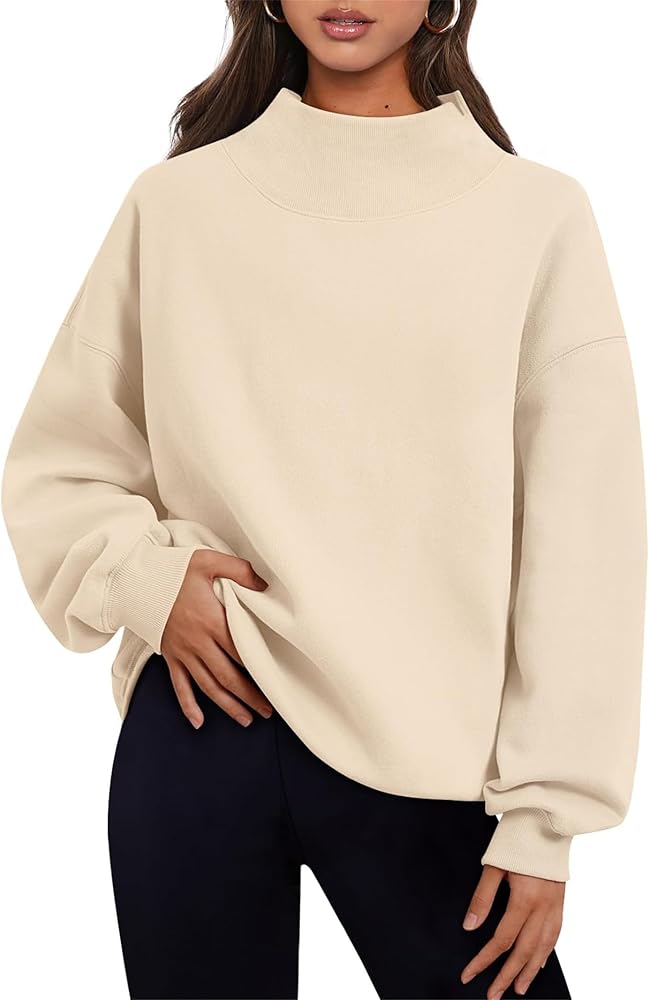 Women's Slit Mock Neck Oversized Sweatshirt Casual Long Sleeve