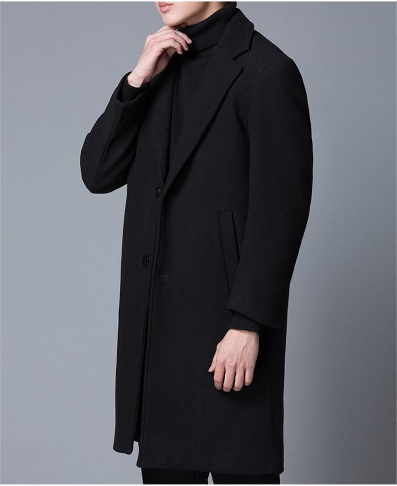 ZYTECO Men's Wool Blend Trench Coat Notched Collar Slim Fit Pea