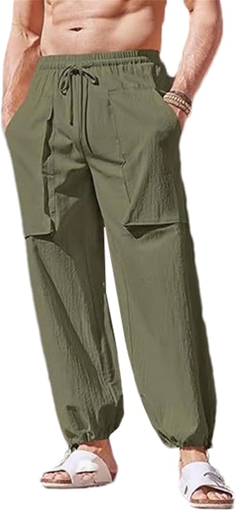 Amazon.com: XZQYJKP Men Drawstring Cotton Loose Pants Sport