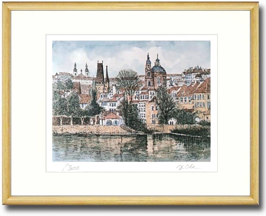 Amazon｜織田義郎 プラハV ナチュラル エッチング＋手彩色 版画 銅版画