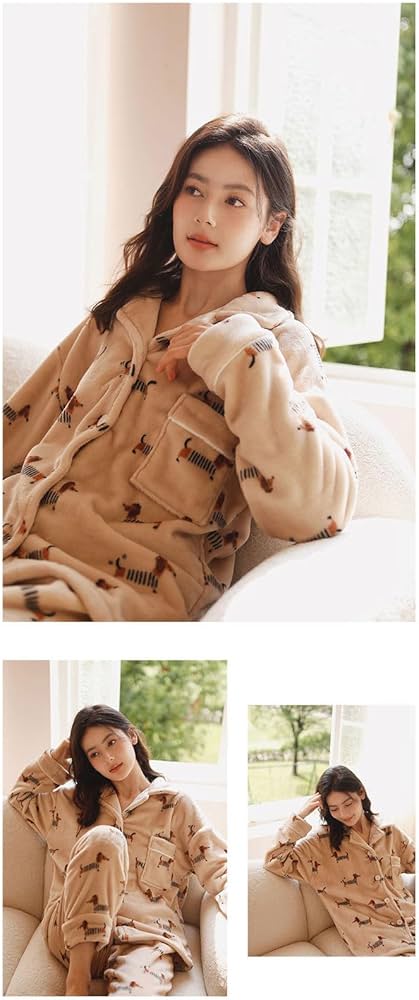 Amazon.co.jp: ダックスフンド柄 フランネルパジャマ レディース