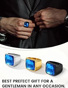 KeyStyle Men's Stainless Steel Blue Sapphire Ring, Square Created