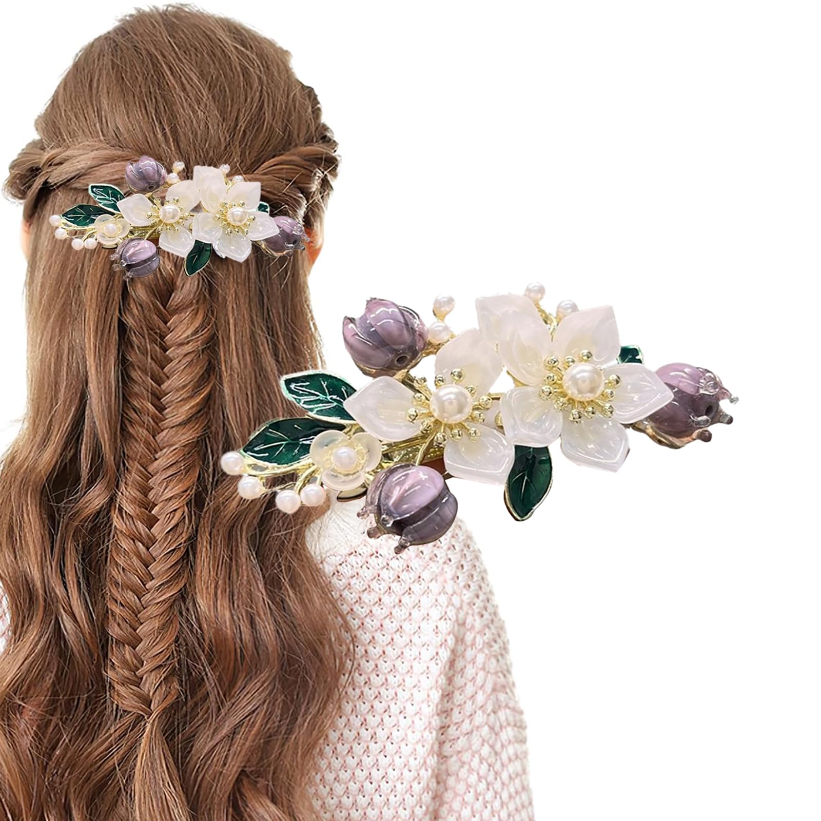 Amazon.co.jp: Liroyal 紫 柿の花 バレッタ ヘアクリップ 大人用