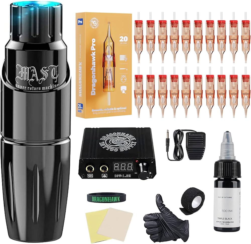 Amazon.com: Dragonhawk Complete Rotary Tattoo Pen Machine Kit For