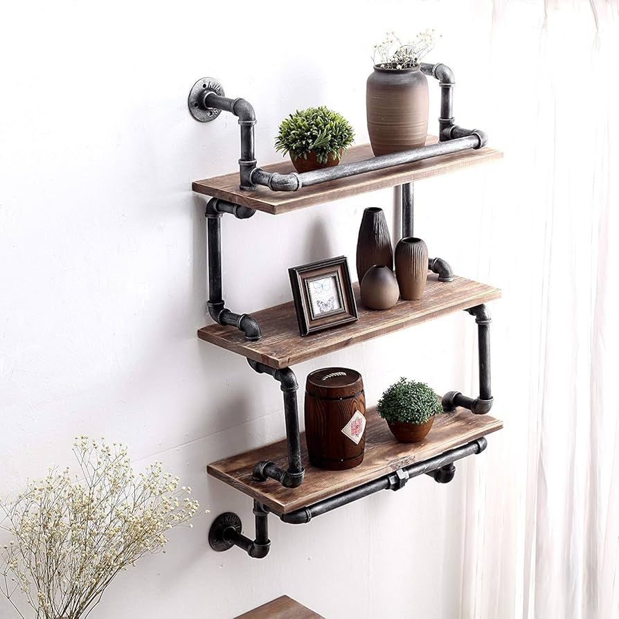 Amazon｜棚 3段 工業用パイプ壁 ビンテージ 素朴な鉄パイプ 壁取り付け
