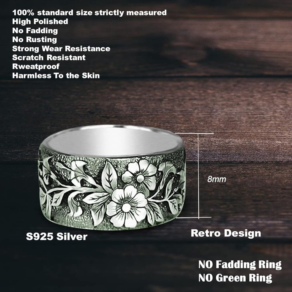 Amazon.com: Retro Vintage s925 Silver Ring for Women Men,Engraved