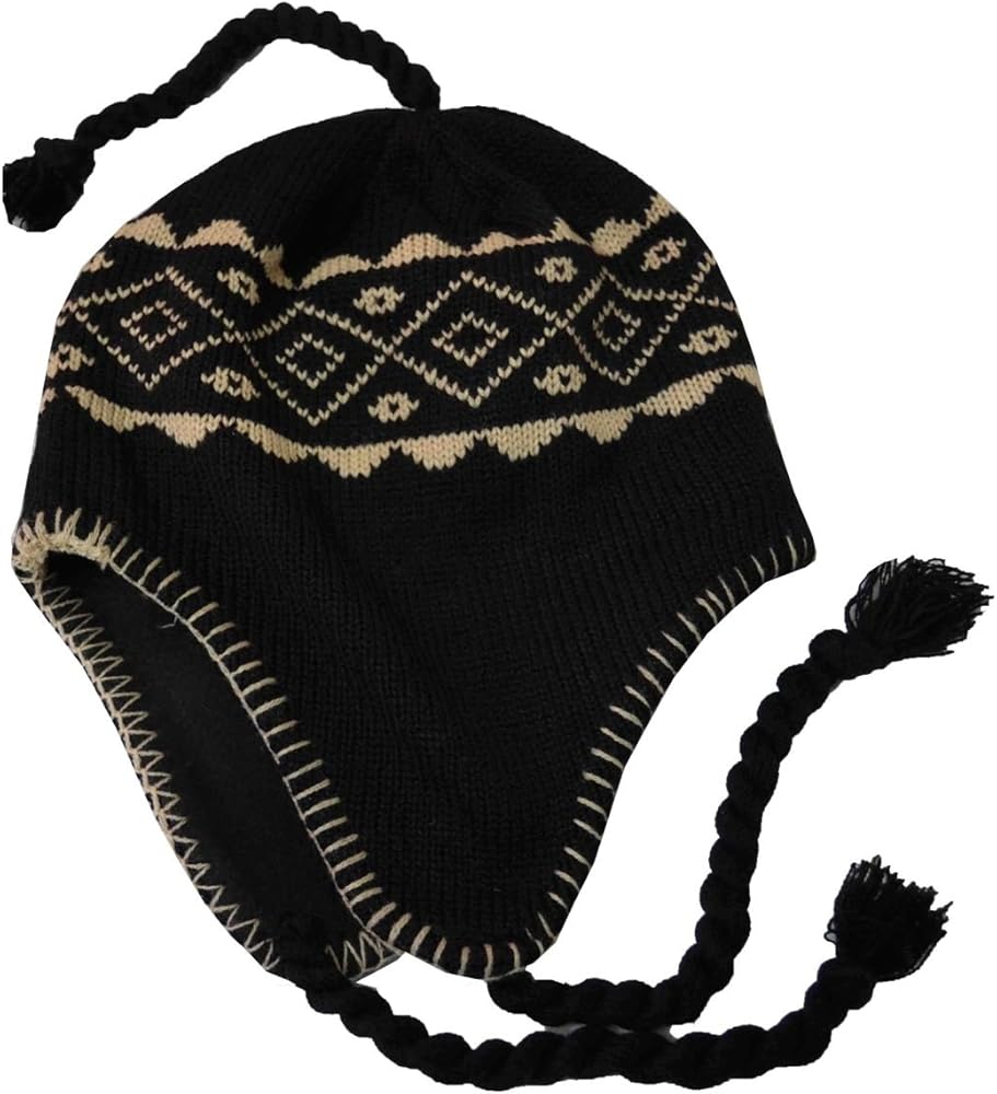 Nayt Men's Peruvian Helmet Style Earflap Strings Beanie Knit Hat