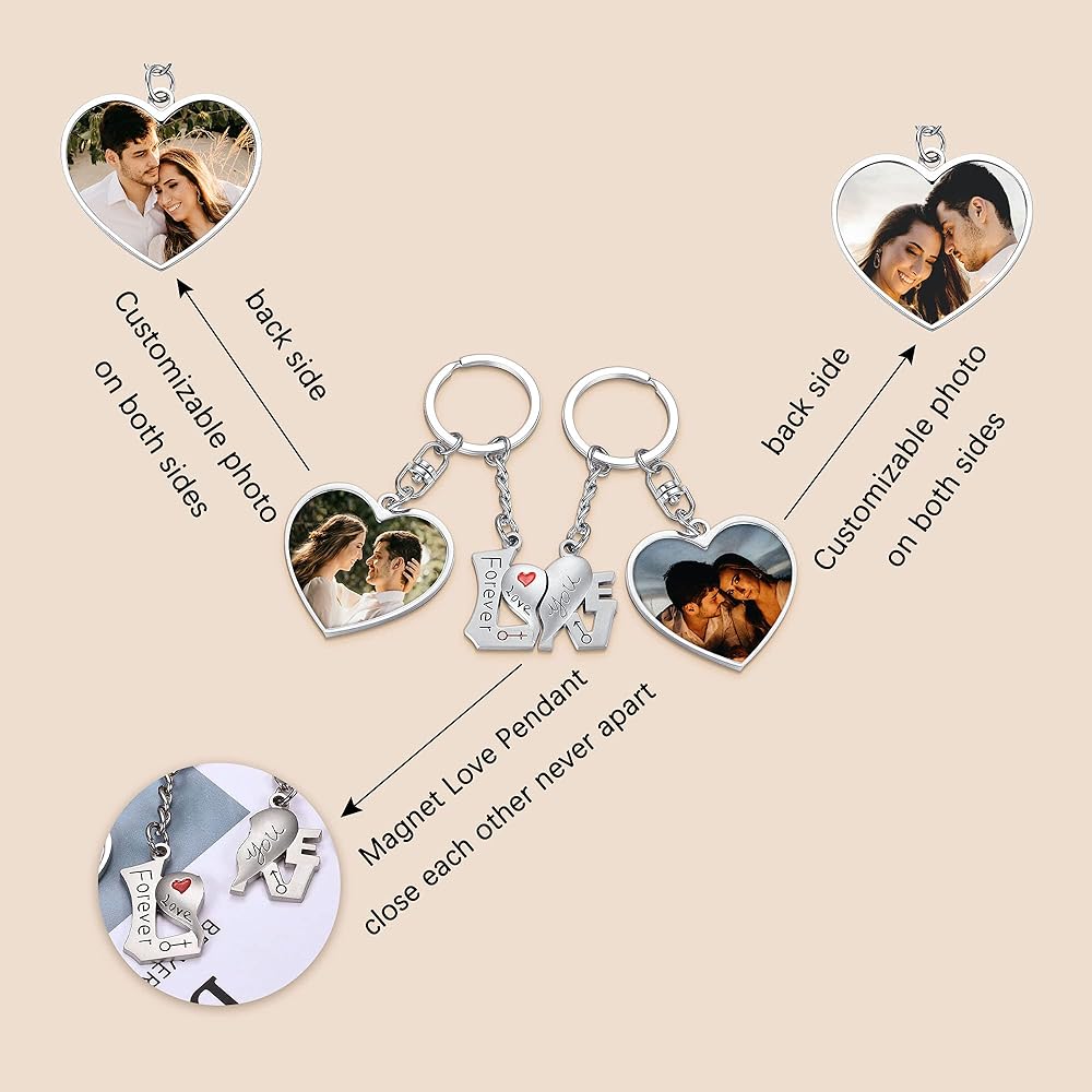 AllerPierce 2Pcs Matching Personalized Couples Keychains Custom