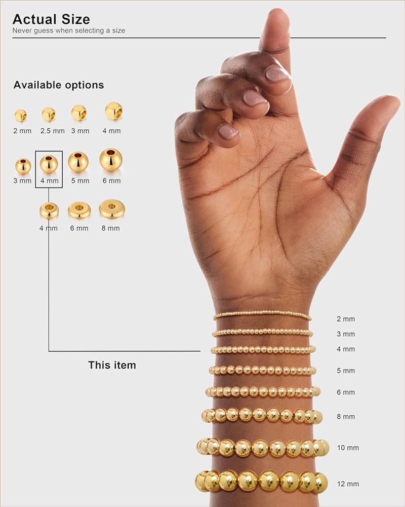 Amazon.com: 200 Pcs Non Tarnish Gold Beads, 4mm Round Real 18K