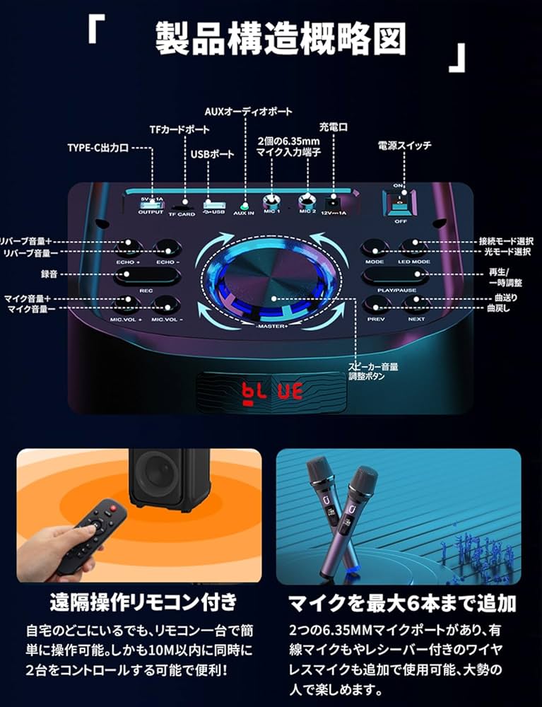 Amazon | JYX ワイヤレスマイク スピーカーセット マイク二本付き 低音