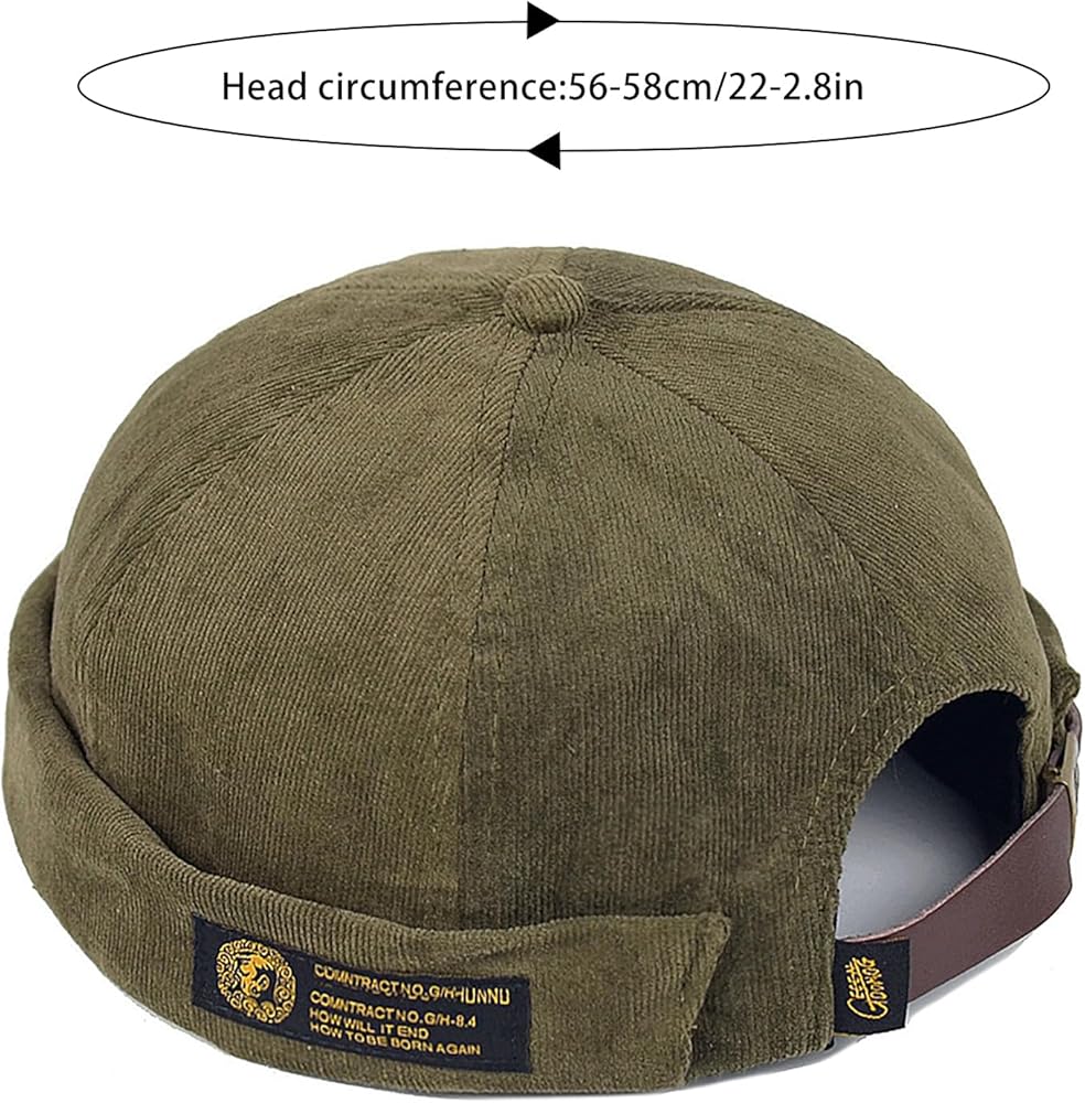 Amazon.com: XYIYI Army Green Men Corduroy Brimless Hats Docker Cap
