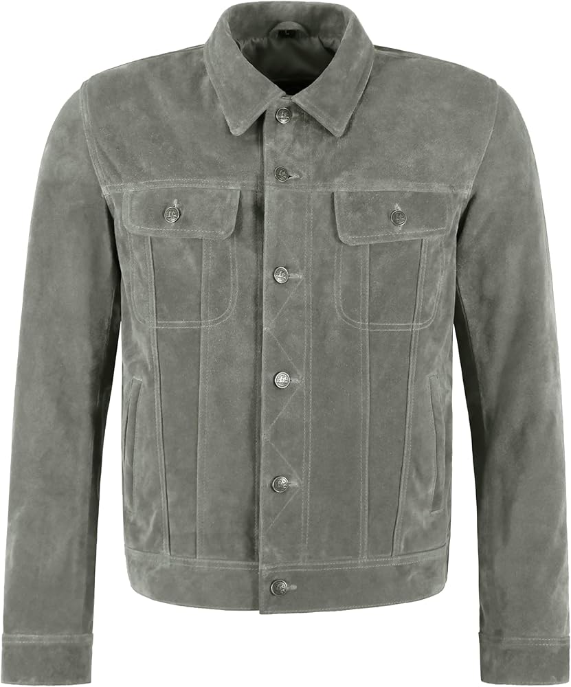 Mens Trucker Suede Leather Jacket Classic Western Shirt Style