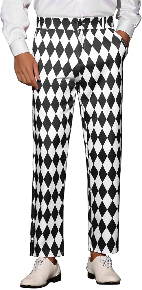 Lars Amadeus Black Argyle Pattern Pants for Men's Regular Fit Flat