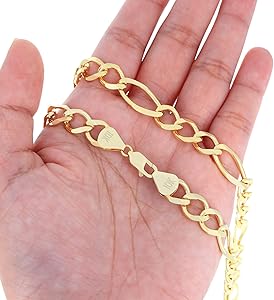 Amazon.com: Nuragold 10k Real Yellow Gold Solid Figaro Link 9.5mm
