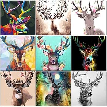Amazon | 数字によるDIYの絵画鹿の動物の絵現代壁アートキャンバス絵画