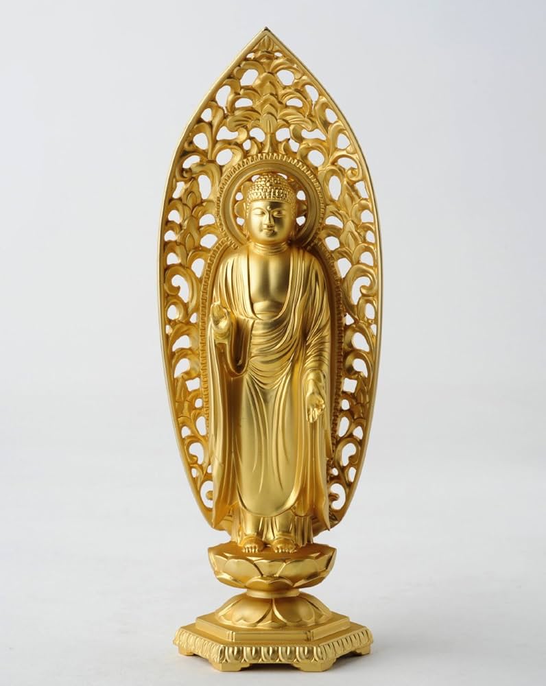 Amazon｜仏像 阿弥陀如来立像 15cm（金メッキ/24金） 仏師：牧田秀雲