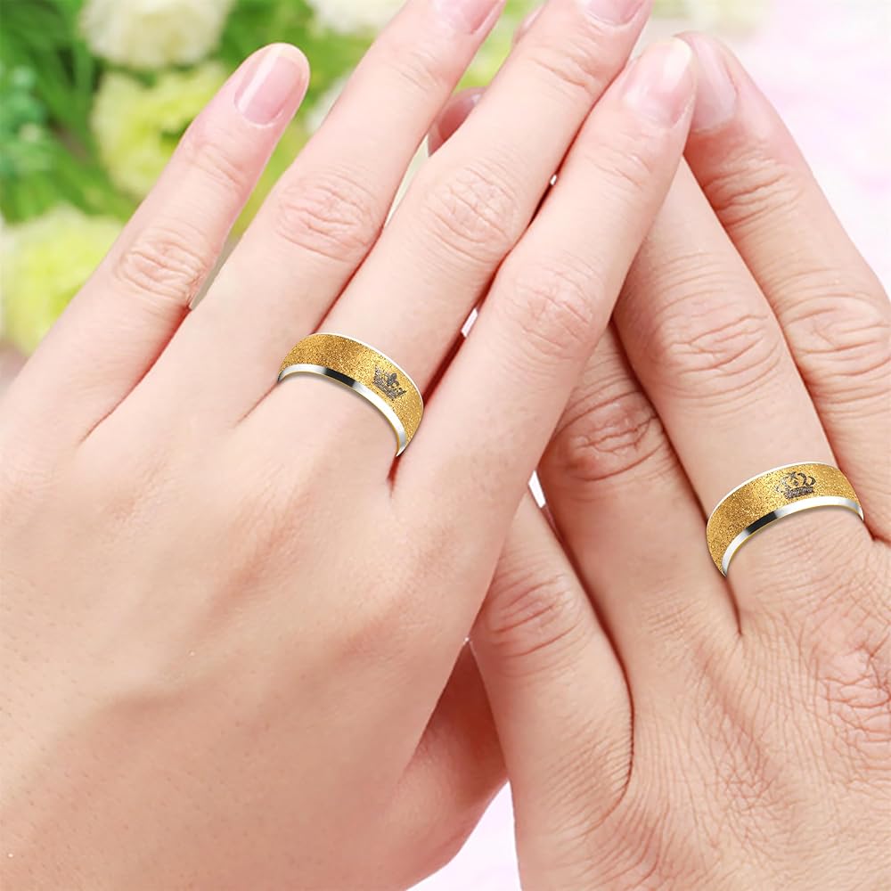 JunyiDIY His Queen Engraved Couple Ring for Women - Gold Plated